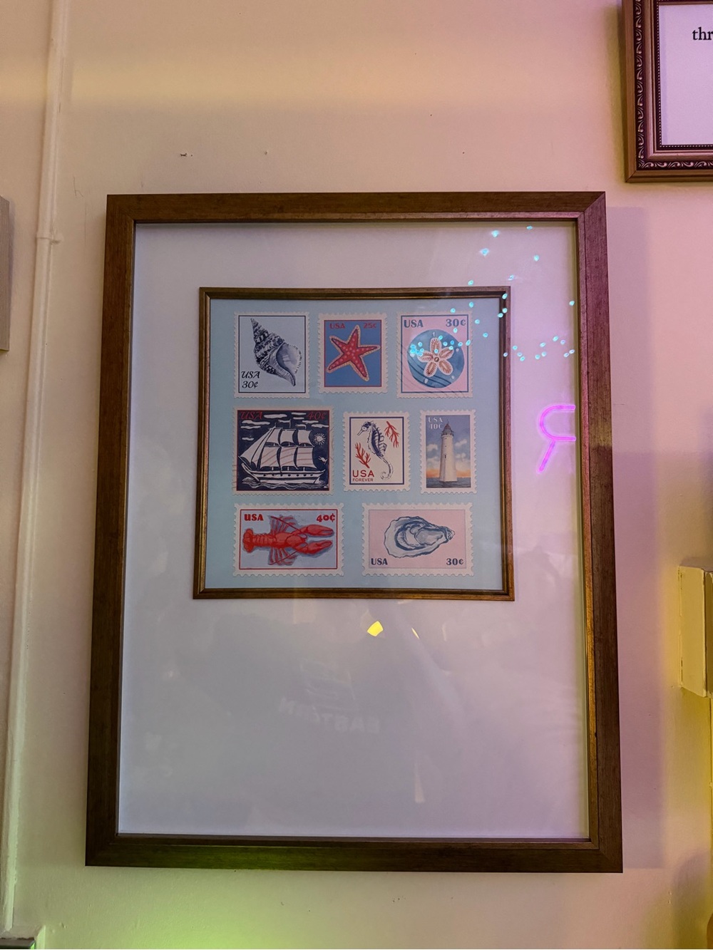 Framed Nautical Stamp Art Print - Blue and Red